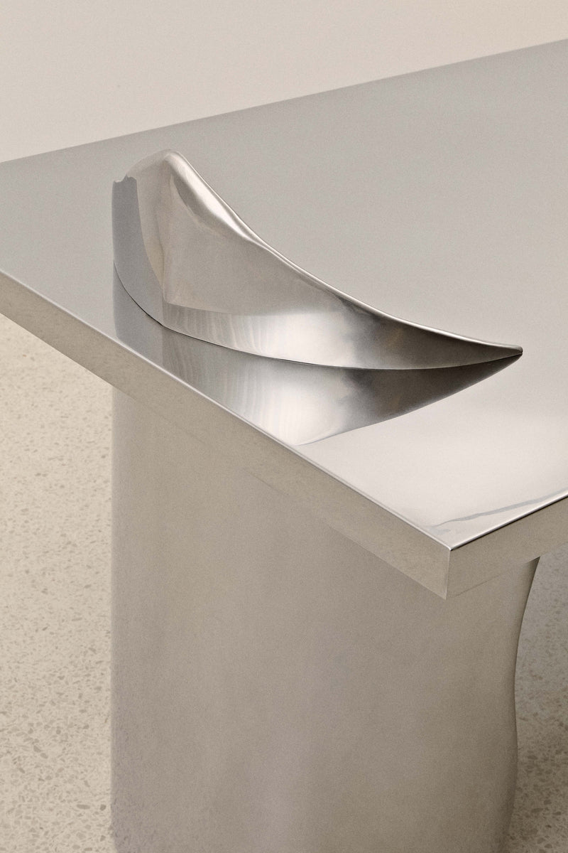 ARMAND OFFICE DESK IN POLISHED STAINLESS STEEL
